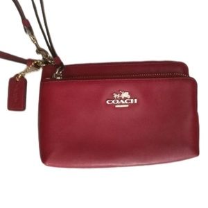 EUC- Coach Dark Red Double Pocket Wristlet